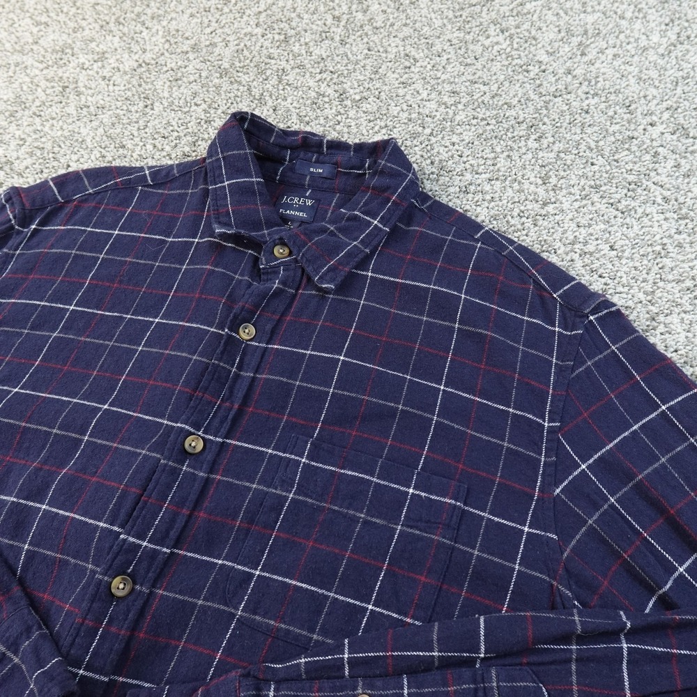 J Crew Shirt Mens L Blue Plaid Flannel Button Up Long Sleeve Slim Fit Casual Top